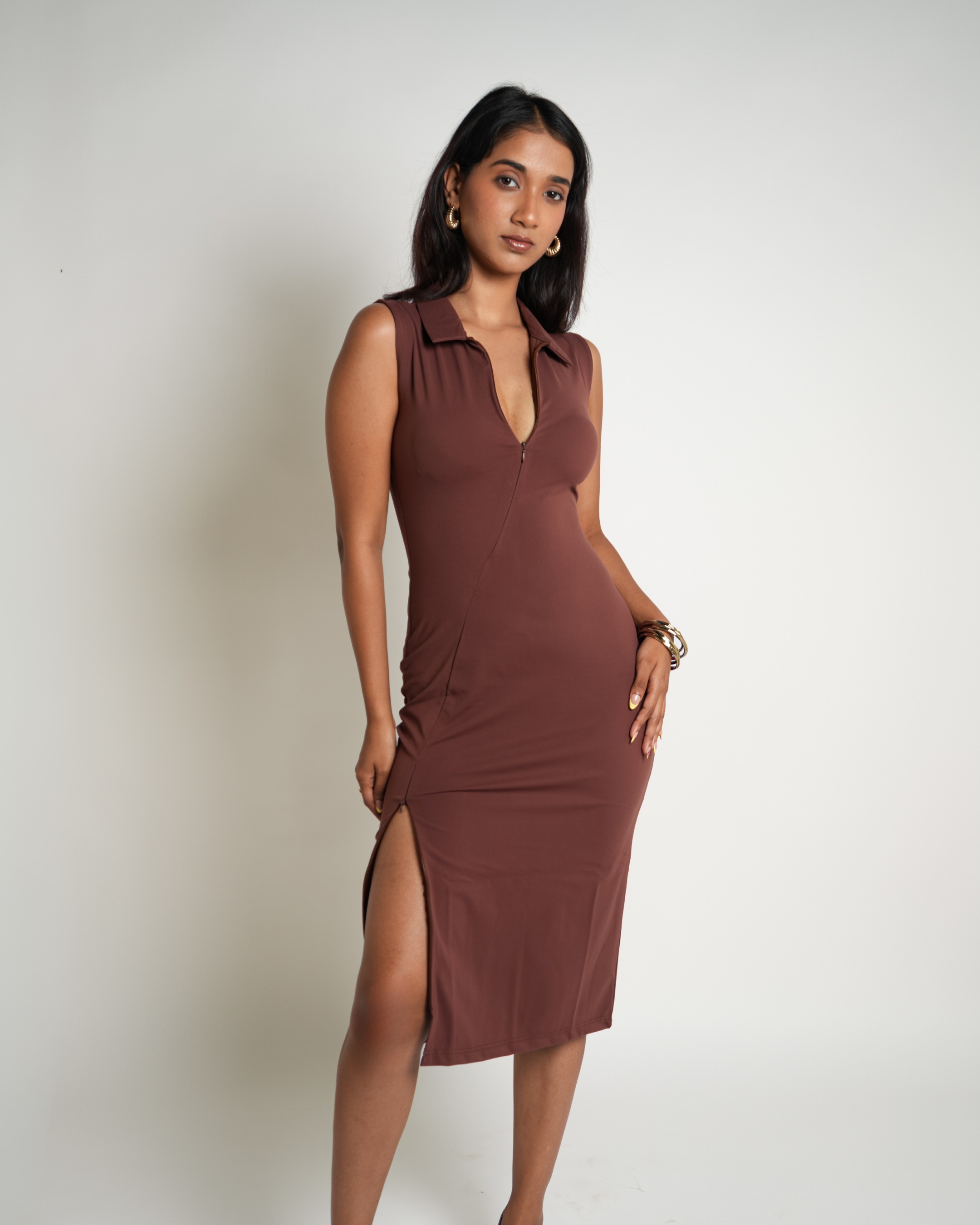 Two-way Zip Bodycon Dress Iced Americano