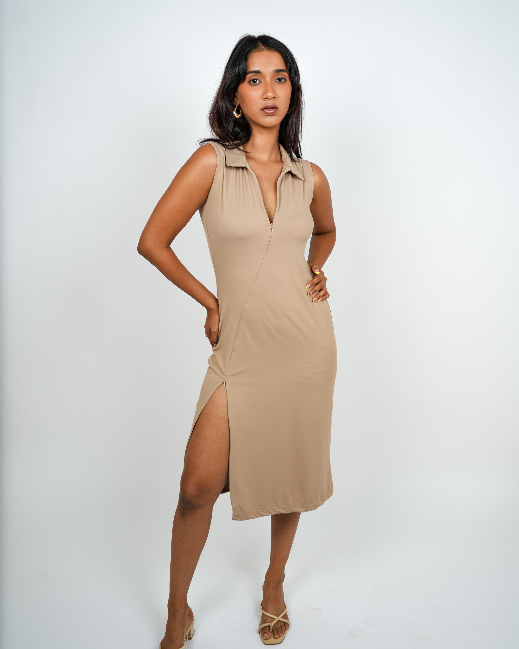 Two-way Zip Bodycon Dress | Iced Latte