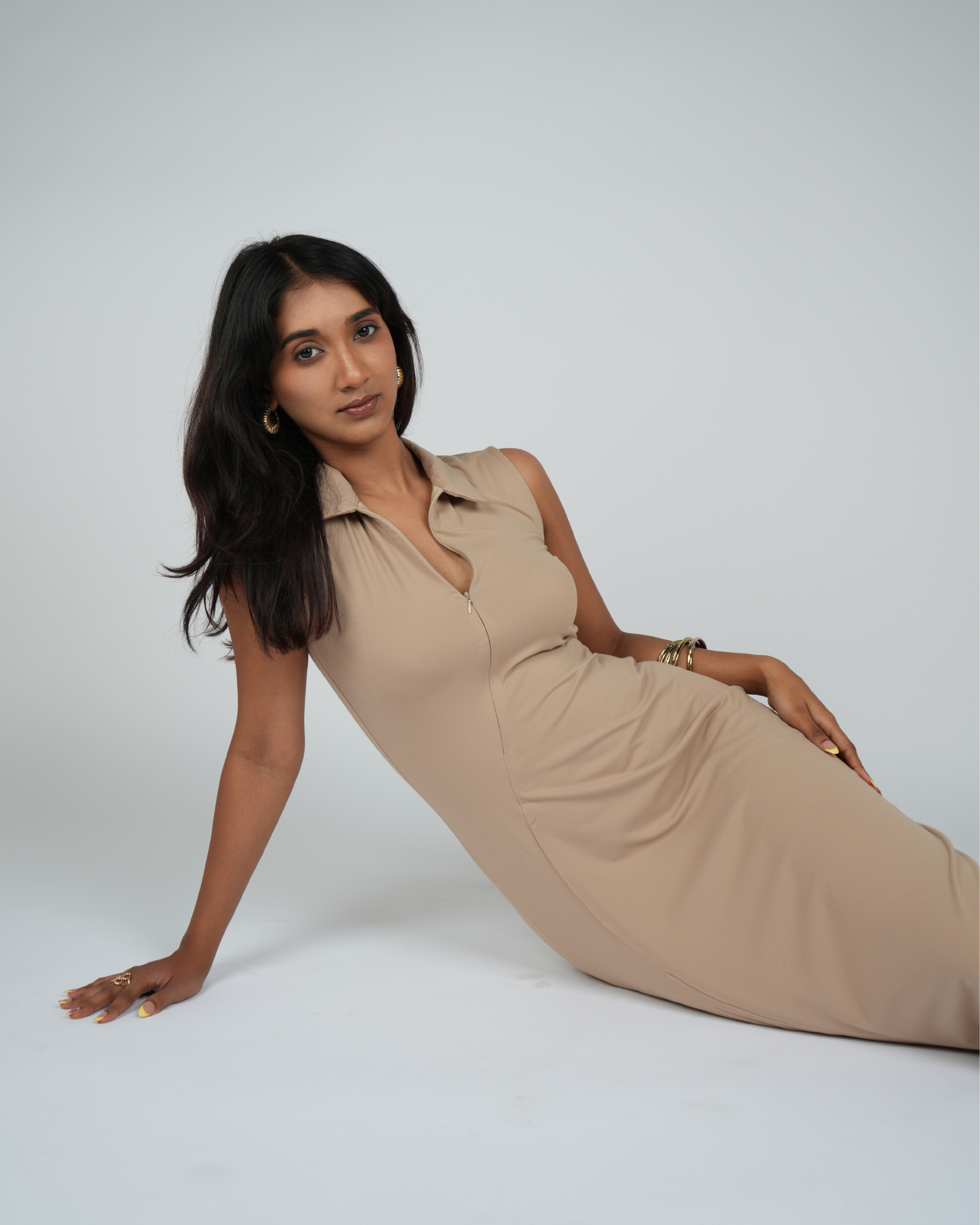 Two-way Zip Bodycon Dress | Iced Latte