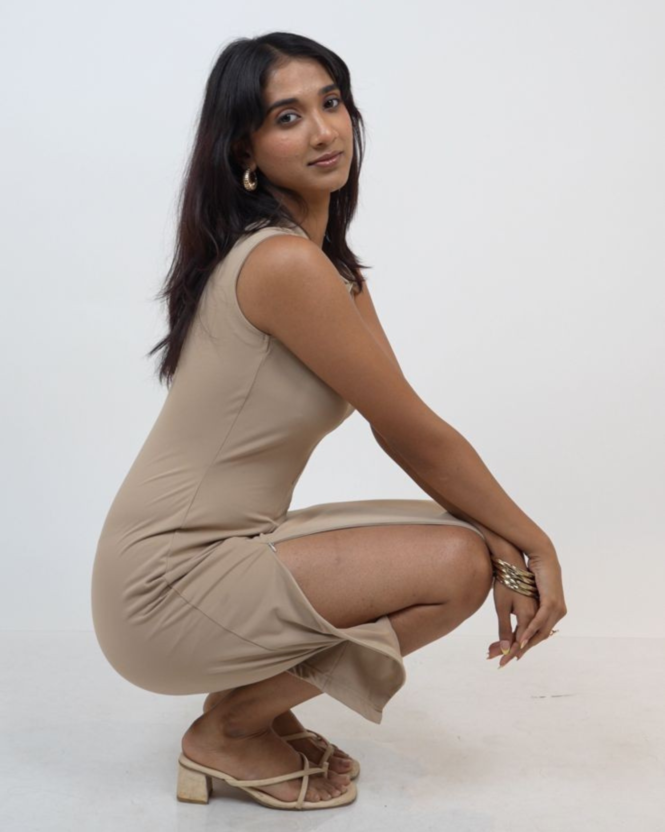 Two-way Zip Bodycon Dress | Iced Latte